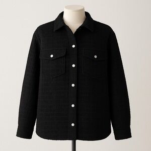 Zara Womens Jacket Size Small Black Textured Overshirt Tweed Chic‎ Minimal Fall